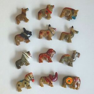 12 Colorful Hand Painted Miniature Soapstone Animal Figurines (Set Of 12)